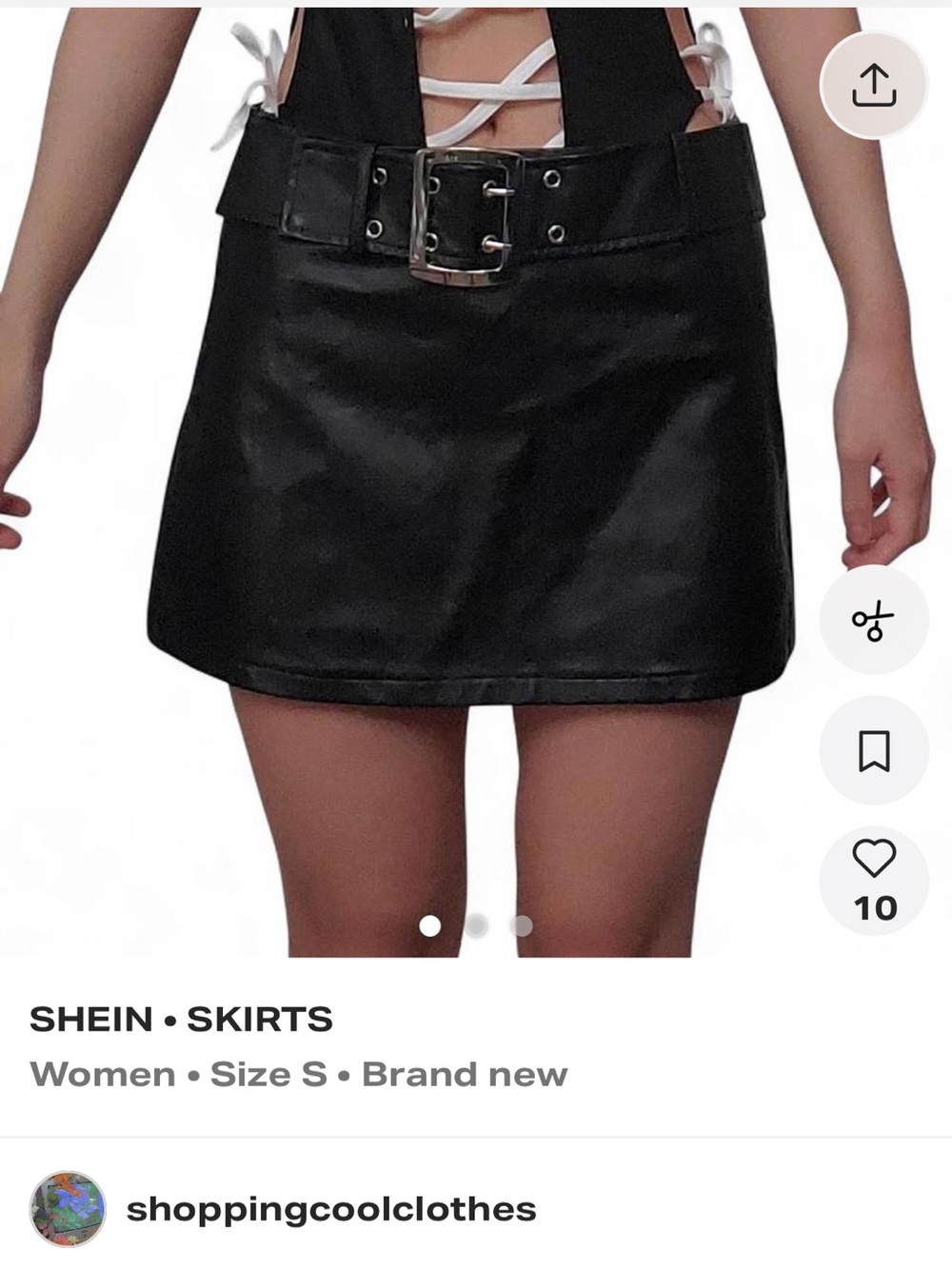 SHEIN Black Faux Leather Mini Skirt with Wide Buckle Belt